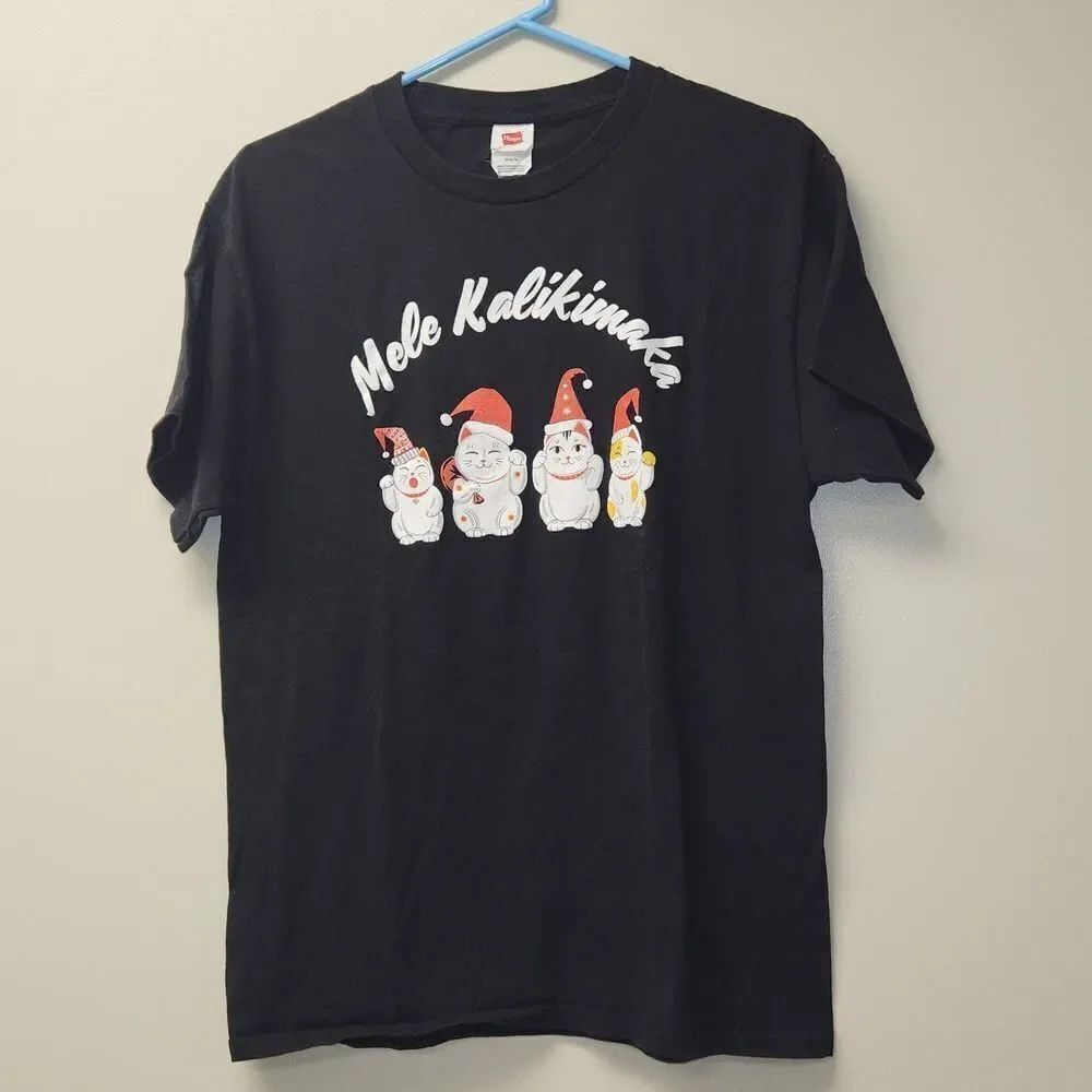 Mele Kalikimaka Lucky Cat T-shirt M Hawaii